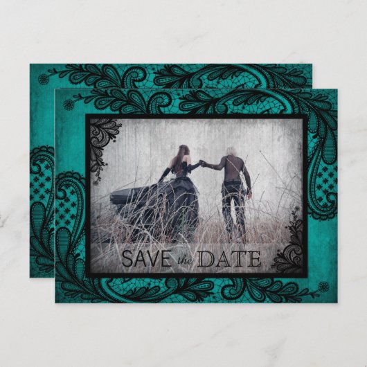 Goth Grunge Lace Foto Save the Date Ankündigungspostkarte (Vorne/Hinten)