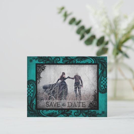 Goth Grunge Lace Foto Save the Date Ankündigungspostkarte (Stehend Vorderseite)