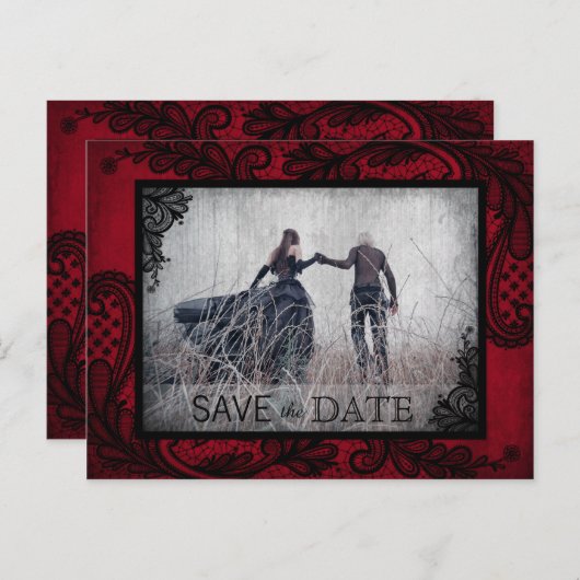 Goth Grunge Lace Foto Save the Date Ankündigungspostkarte (Vorne/Hinten)