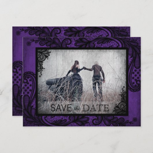 Goth Grunge Lace Foto Save the Date Ankündigungspostkarte (Vorne/Hinten)