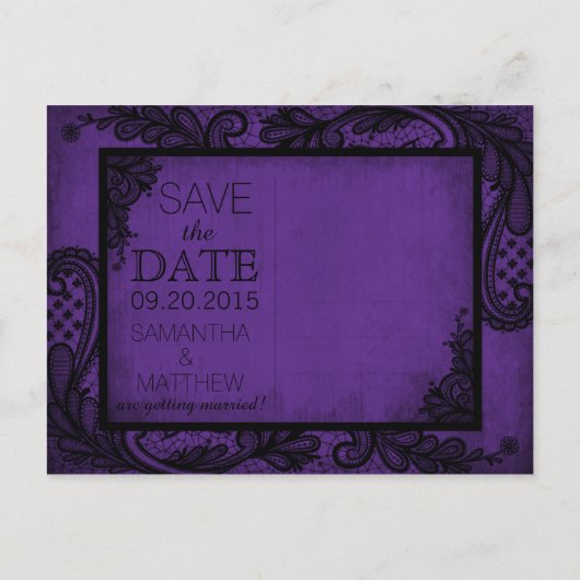Goth Grunge Lace Foto Save the Date Ankündigungspostkarte (Rückseite)