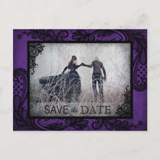 Goth Grunge Lace Foto Save the Date Ankündigungspostkarte (Vorderseite)