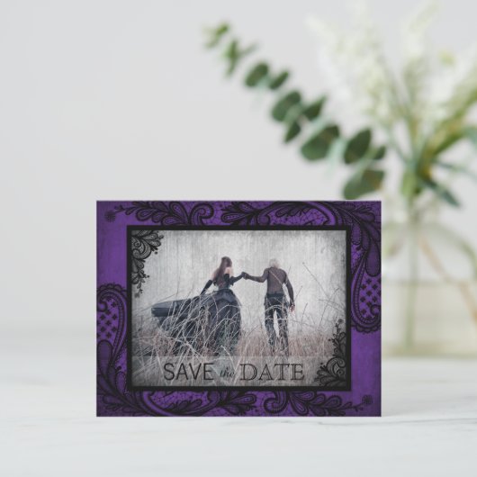 Goth Grunge Lace Foto Save the Date Ankündigungspostkarte (Stehend Vorderseite)