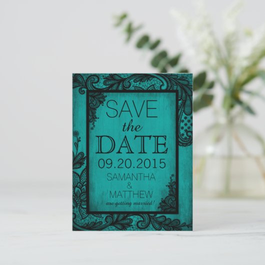 Goth Grunge Lace Save the Date Ankündigungspostkarte (Stehend Vorderseite)