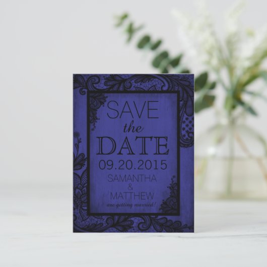 Goth Grunge Lace Save the Date Ankündigungspostkarte (Stehend Vorderseite)