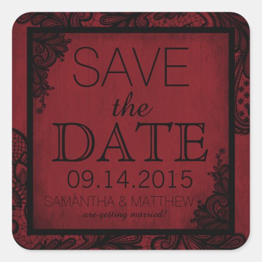 Goth Grunge Lace Save the Date Label Quadratischer Aufkleber (Vorderseite)