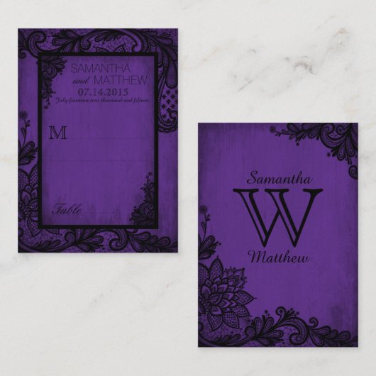 Goth Grunge Lace Wedding Platzkarten (Vorne/Hinten)