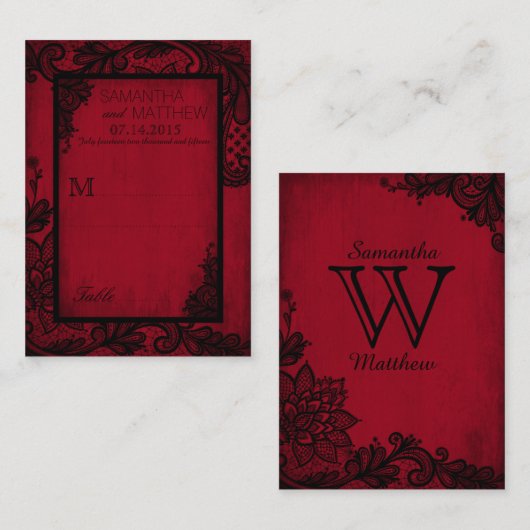 Goth Grunge Lace Wedding Platzkarten (Vorne/Hinten)