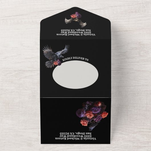 Goth Halloween Black Floral Wedding Foto All In One Einladung (Außenbereich)