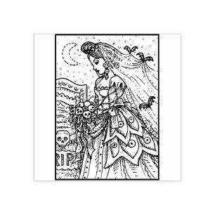 GOTH HALLOWEEN BRIDE, BVT VEIL RUBBER BRIEFMARKE GUMMISTEMPEL