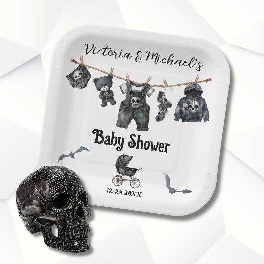 Goth Halloween Clothesline Baby Dusche Pappteller