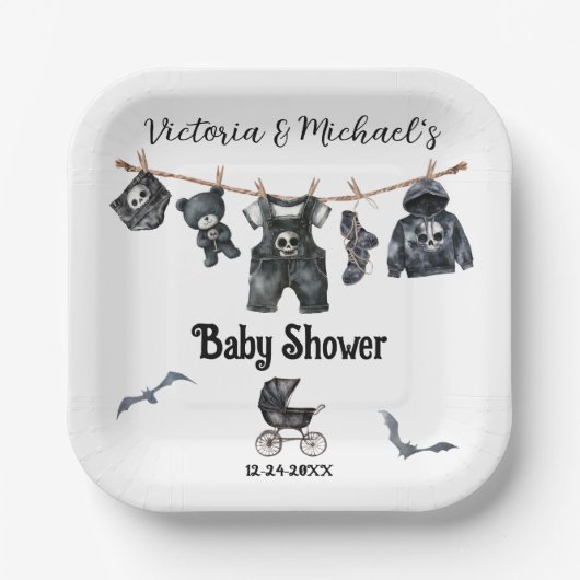 Goth Halloween Clothesline Baby Dusche Pappteller (Vorderseite)