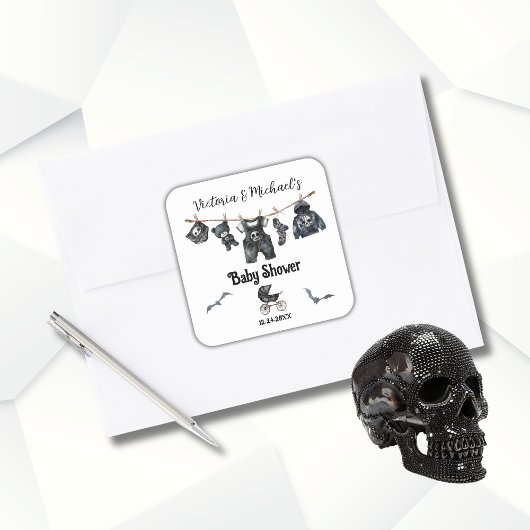 Goth Halloween Clothesline Baby Dusche Quadratischer Aufkleber