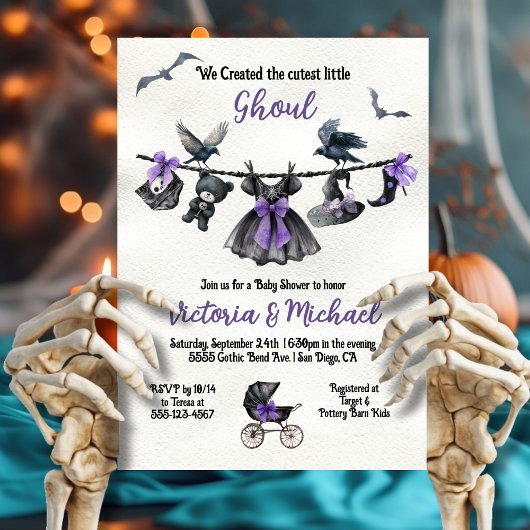 Goth Halloween Clothesline Girl Baby Dusche Einladung