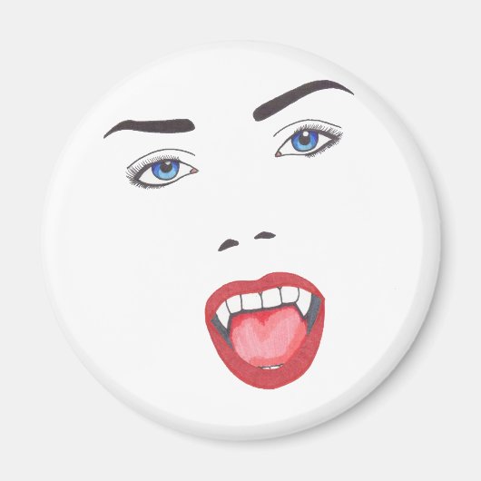Goth Halloween Fangs Vampire Woman Face Magnet (Vorne)
