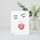Goth Halloween Fangs Vampire Woman Face Postkarte (Stehend Vorderseite)