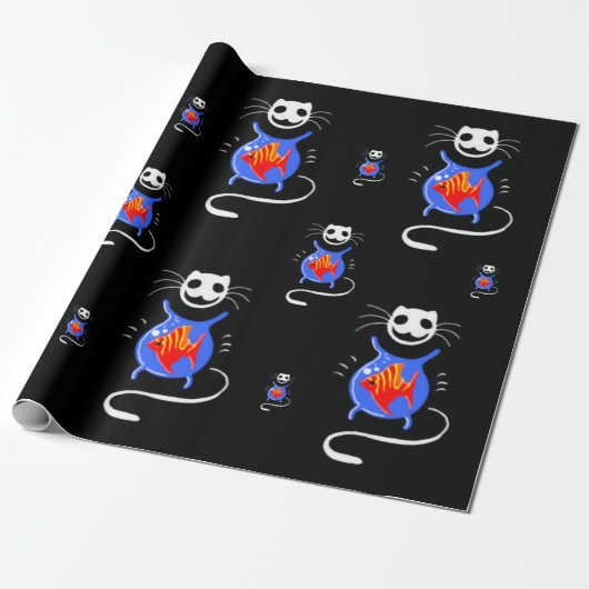 Goth Halloween Funny Cat Gift Wrap auf einer Rolle Geschenkpapier (Ungerollt)