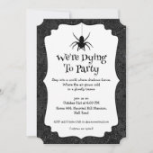 Goth Halloween-Party Glossy Black Floral Einladung (Vorderseite)