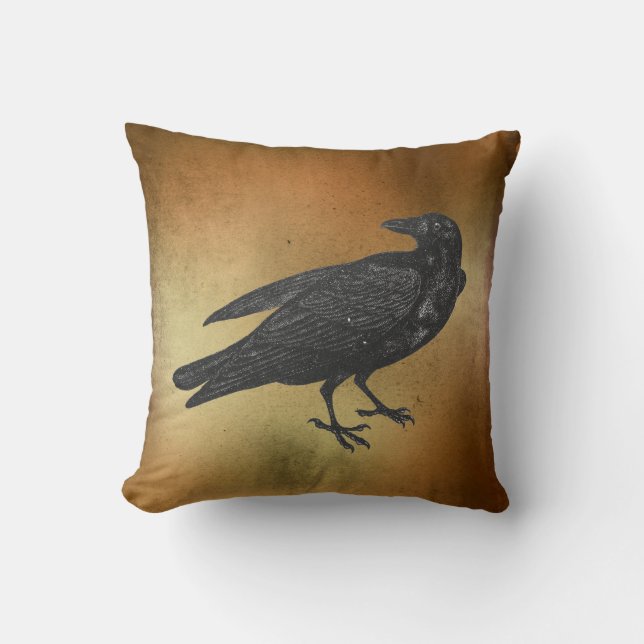 Goth Halloween Raven Black Bird Kissen (Vorderseite)