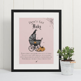 Goth Halloween Say Baby Pink Shower Game Poster