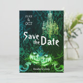 Goth Halloween Skulls Hochzeit Save The Date (Stehend Vorderseite)