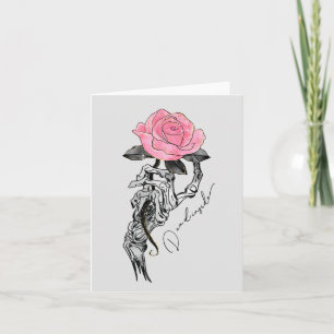 Goth Hand Skelett mit rosa Rose   Toter Innen