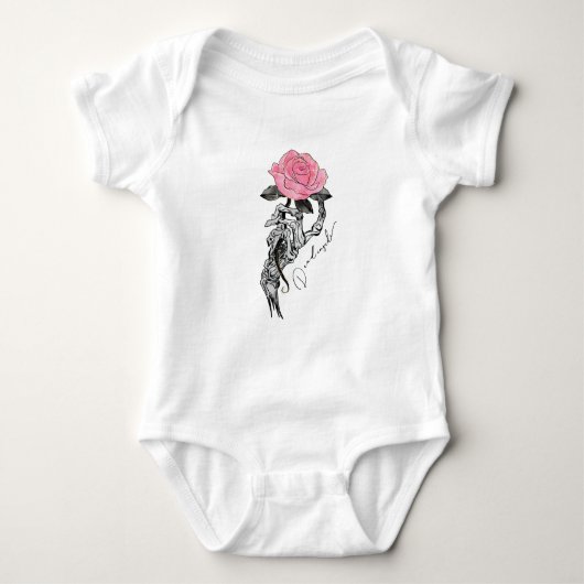 Goth Hand Skelett mit rosa Rose | Toter Innen Baby Strampler (Vorderseite)