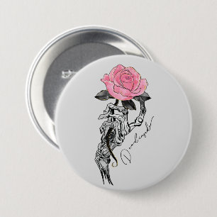 Goth Hand Skelett mit rosa Rose Toter Innen Button