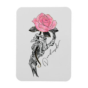 Goth Hand Skelett mit rosa Rose Toter Innen Magnet
