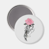 Goth Hand Skelett mit rosa Rose | Toter Innen Magnet (Vorderseite/Rückseite)