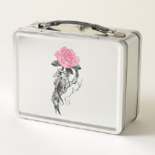 Goth Hand Skelett mit rosa Rose | Toter Innen Metall Brotdose (Rückseite)