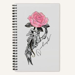 Goth Hand Skelett mit rosa Rose Toter Innen Notizblock