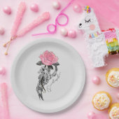 Goth Hand Skelett mit rosa Rose | Toter Innen Pappteller (Party)