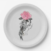Goth Hand Skelett mit rosa Rose | Toter Innen Pappteller (Vorderseite)