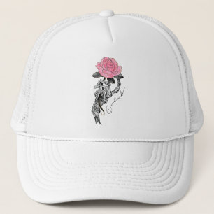 Goth Hand Skelett mit rosa Rose Toter Innen Truckerkappe