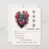 Goth Heart and Rose Crimson Cherry RSVP Karte (Vorderseite)