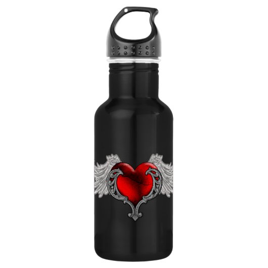 Goth Heart mit Angel Wings Edelstahlflasche (Vorderseite)