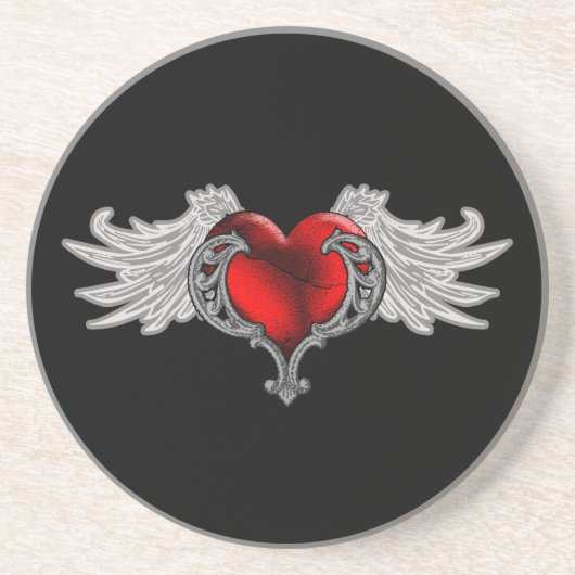 Goth Heart mit Angel Wings Getränkeuntersetzer (Vorne)