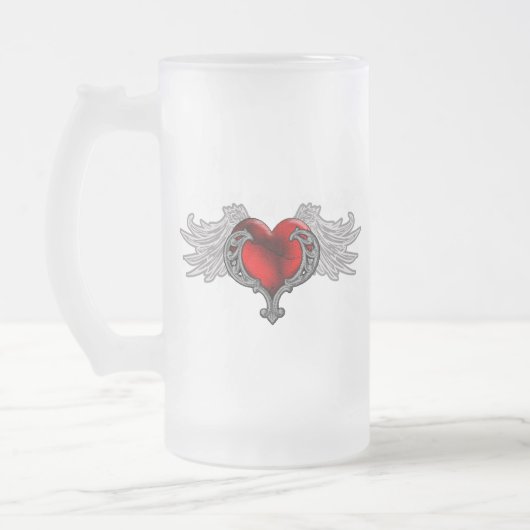 Goth Heart mit Angel Wings Mattglas Bierglas (Links)