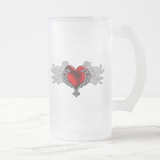 Goth Heart mit Angel Wings Mattglas Bierglas (Rechts)