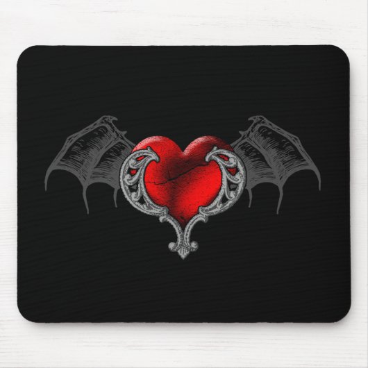 Goth Heart mit Bat Wings Mousepad (Vorne)