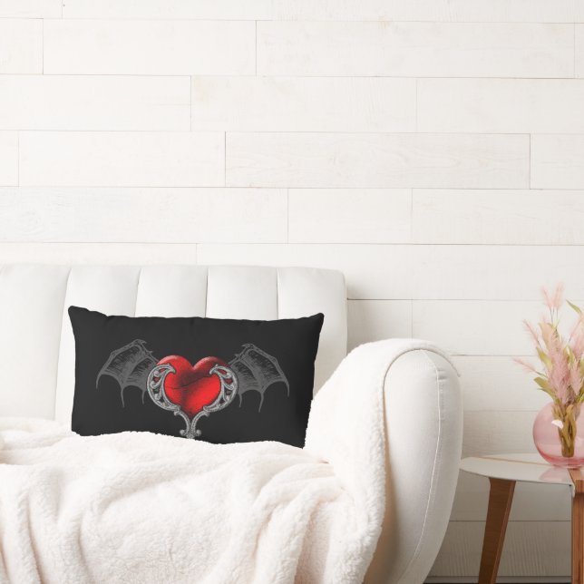 Goth Heart mit Bat Wings Throw Kissen (Liege)