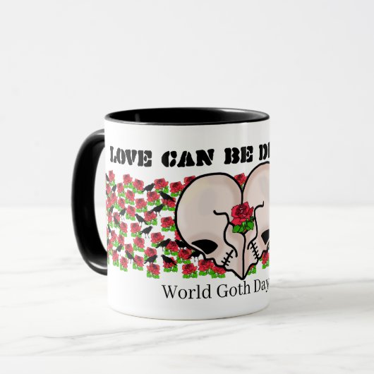 Goth Heart Skulls Liebe Tasse (Vorderseite Links)