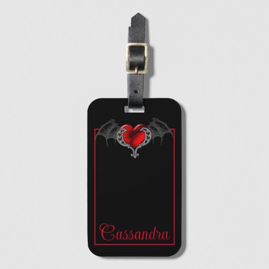 Goth Heart with Bat Wings Personalisiert Gepäckanhänger (Vorderseite Vertikal)