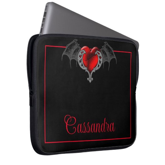 Goth Heart with Bat Wings Personalisiert Laptopschutzhülle (Vorne Rechts)