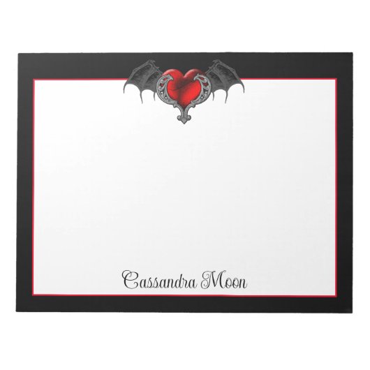 Goth Heart with Bat Wings Personalisiert Notizblock (Vorderseite)