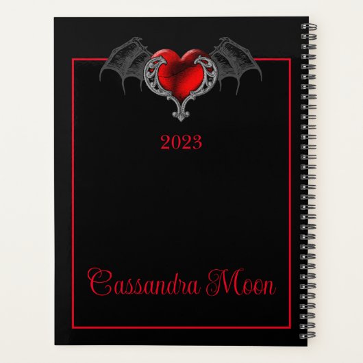 Goth Heart with Bat Wings Personalisiert Planer (Rückseite)