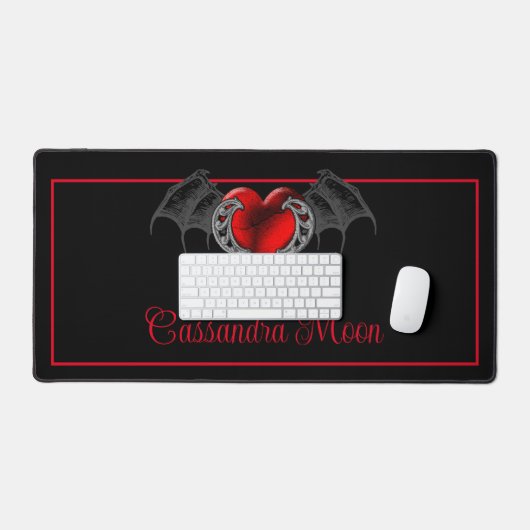 Goth Heart with Bat Wings Personalisiert Schreibtischunterlage (Tastatur & Maus)
