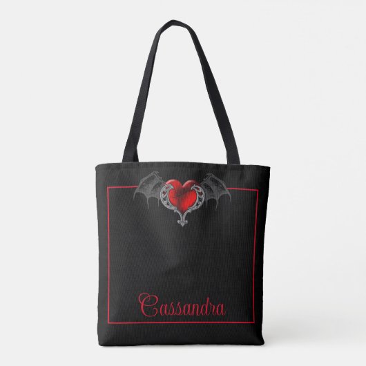 Goth Heart with Bat Wings Personalisiert Tasche (Rückseite)