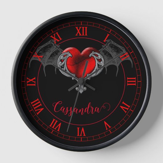 Goth Heart with Bat Wings Personalisiert Uhr (Vorderseite)